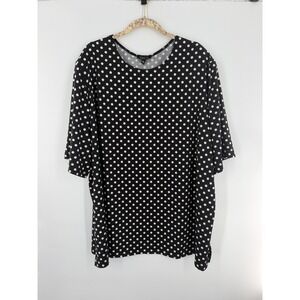 Vikki Vi Womens 4X Black White Polka Dot Short Sleeve Scoop Neck Top NWT